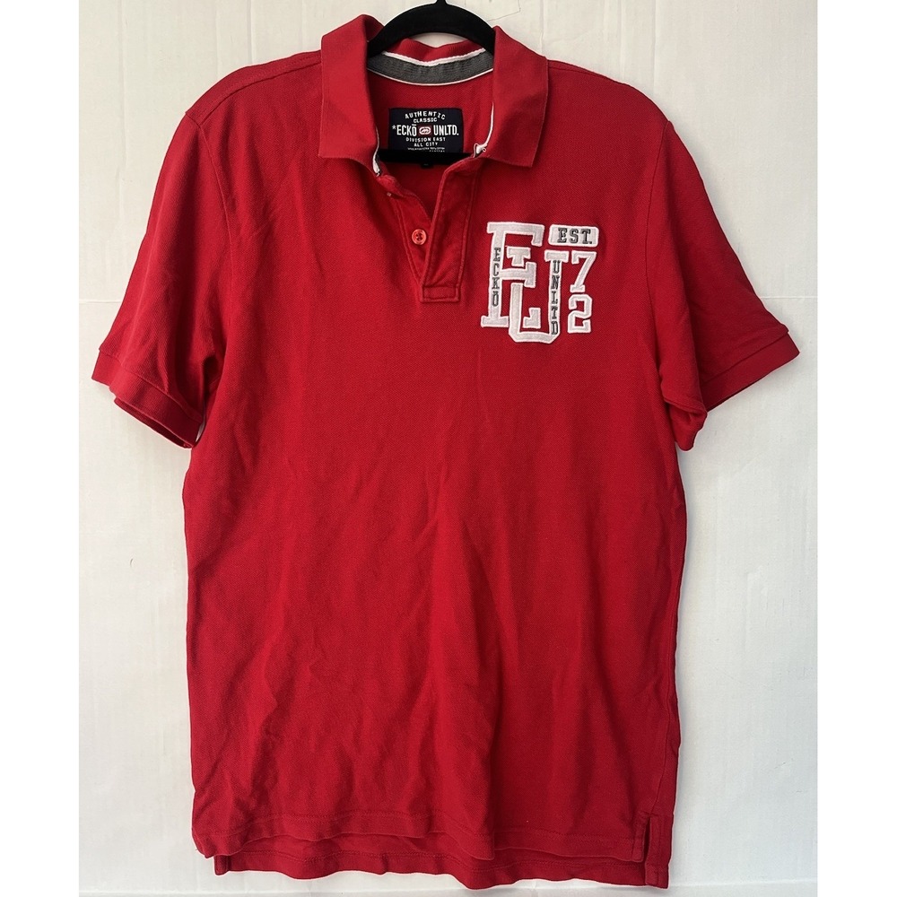 Vtg Ecko Unltd Polo Shirt Mens Large Red Rugby Embroidered Logo Preppy Casual
